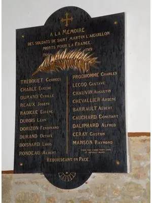 Plaque commémorative église de Saint-Martin-l'Aiguillon
