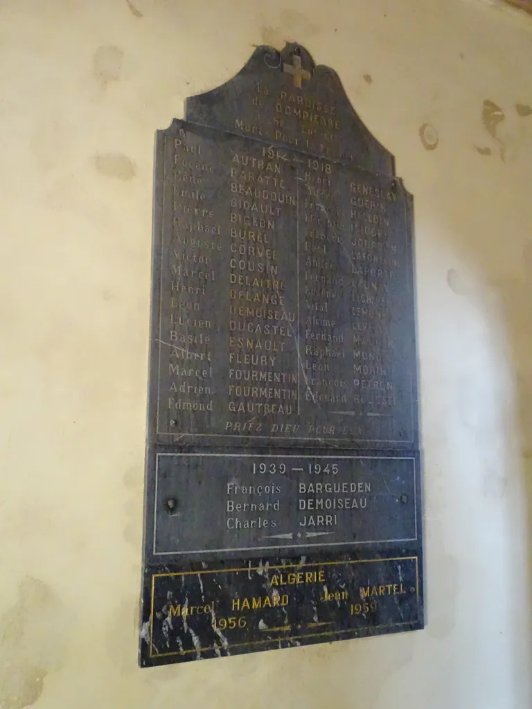 Plaque aux Morts de l'Église de Dompierre