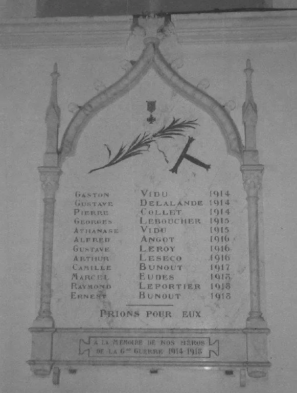 Plaque commémorative église 1914-1918 de Craménil