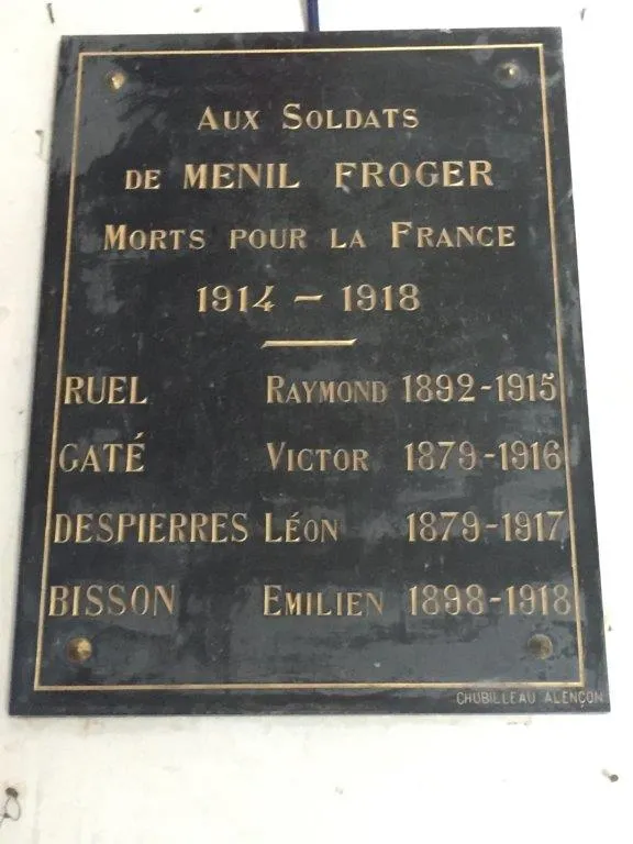 Plaque commémorative église de Ménil-Froger